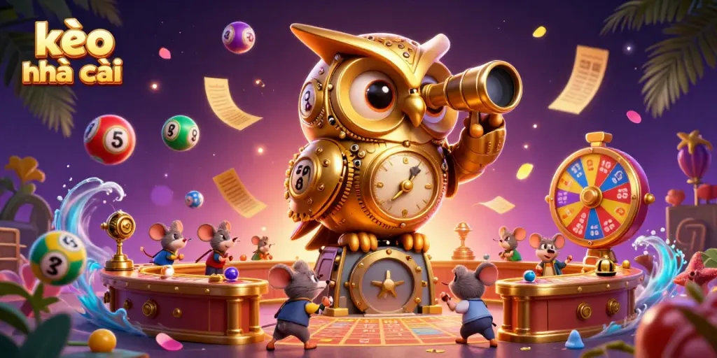 Engaging sports betting scene illustrating kèo nhà cái with charming characters and dynamic elements.