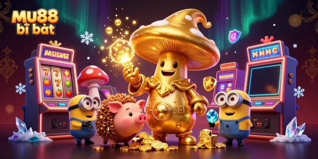 Win jackpots with mu88 bị bắt during your gaming adventures featuring vibrant 3D characters and slot elements.