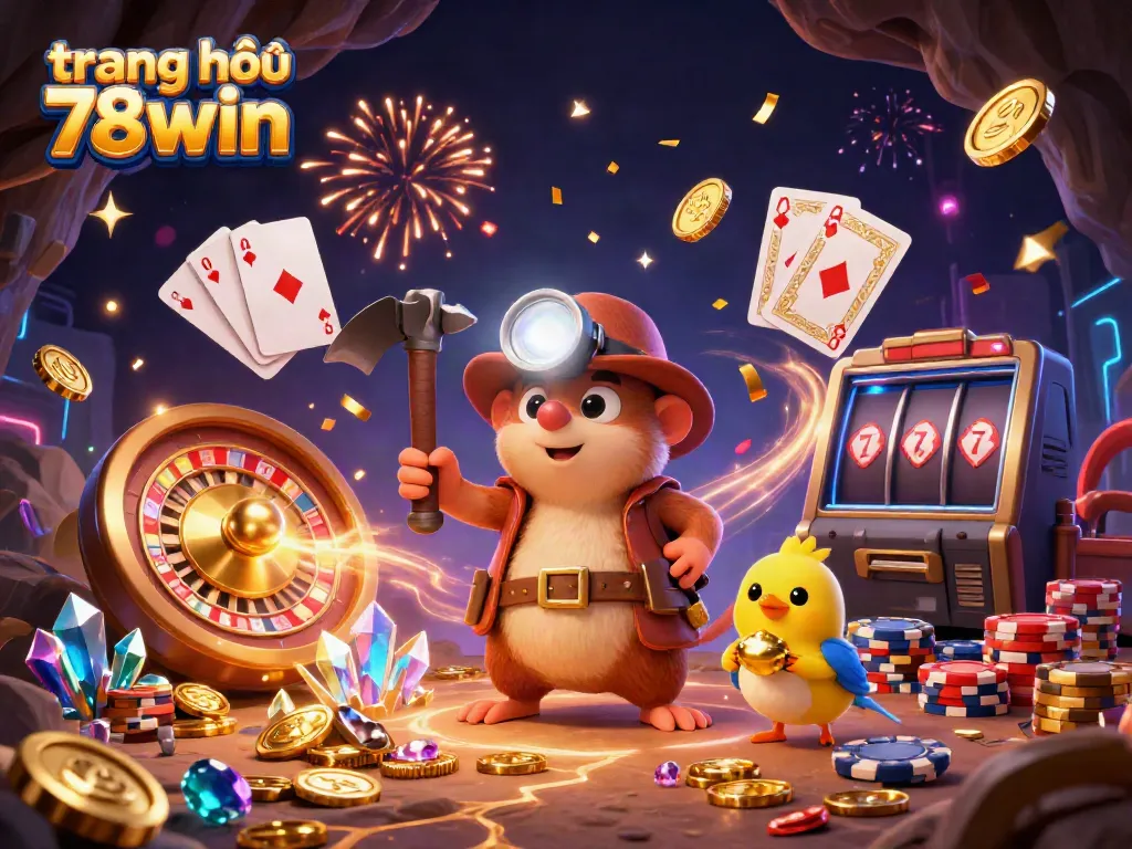 Experience the excitement of trang chủ 78win with vibrant casino elements and characters celebrating in a dazzling scene.