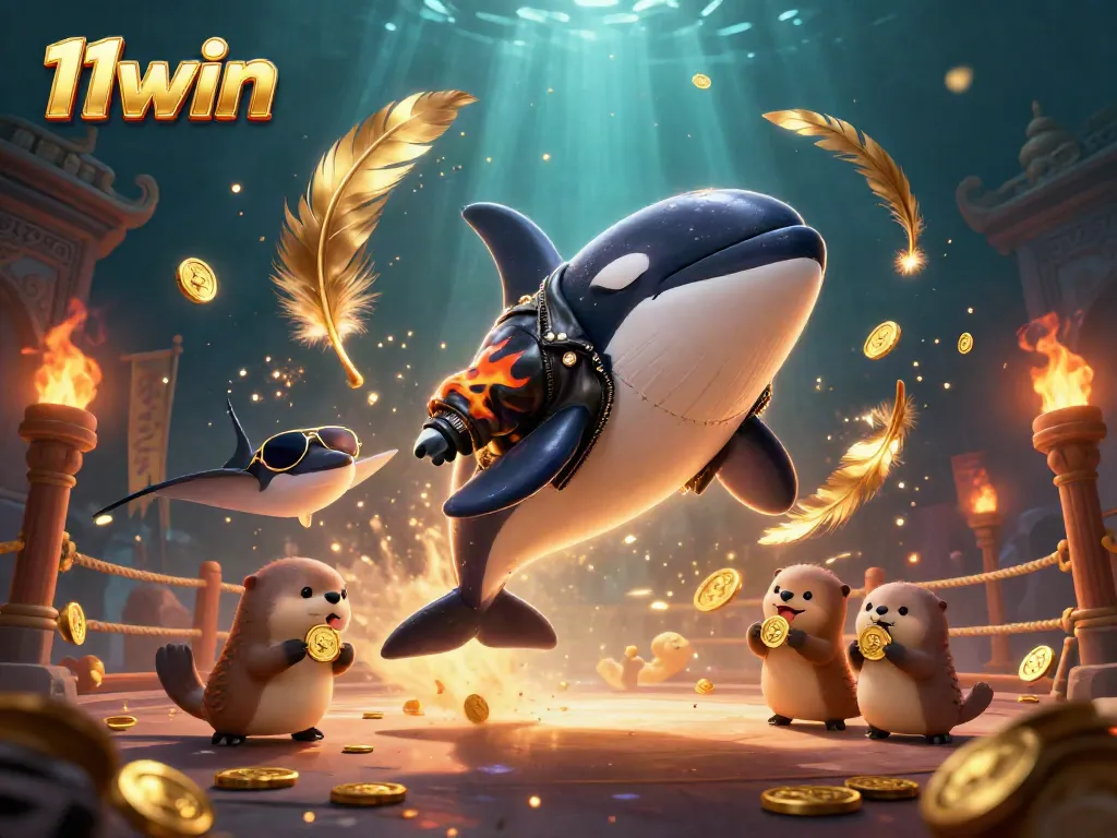 Experience thrilling gaming adventures at 11win with an orca and friends in a vibrant underwater scene.