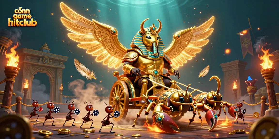 Engage with the cổng game hitclub featuring vibrant gaming elements and a majestic scene of a golden scarab beetle.