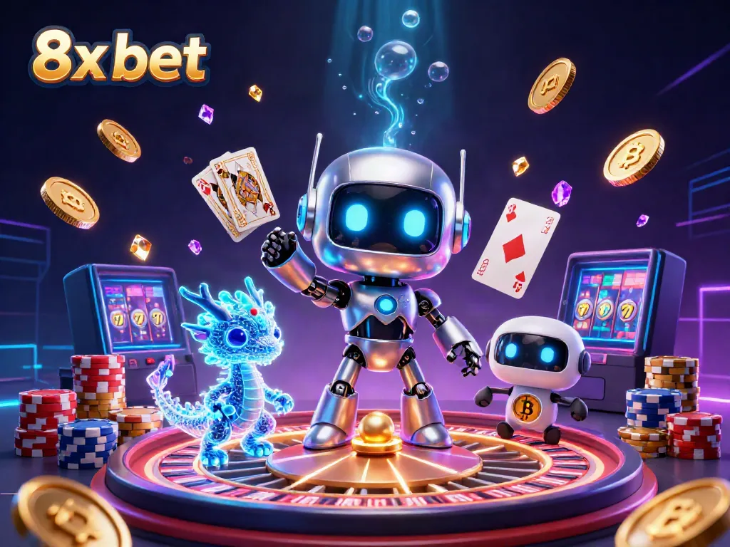 Engage with the exciting world of 8x bet, featuring a vibrant casino scene with dynamic characters and game elements.