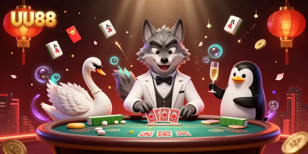 Experience thrilling baccarat with UU88 in a vibrant 3D casino scene.