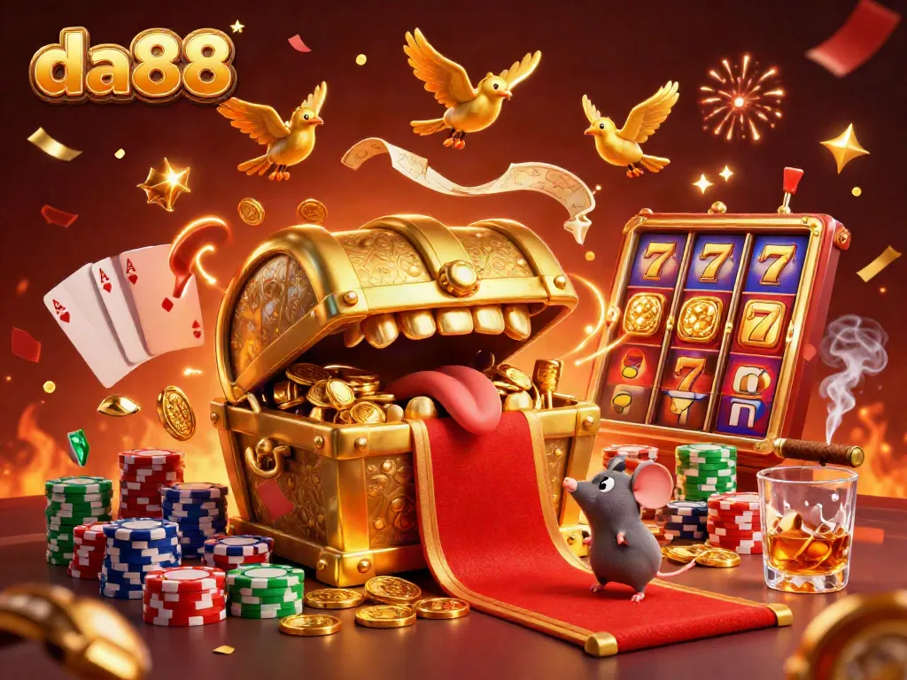 Engage with da88's exciting gambling universe showcasing a treasure chest luring adventurous players.