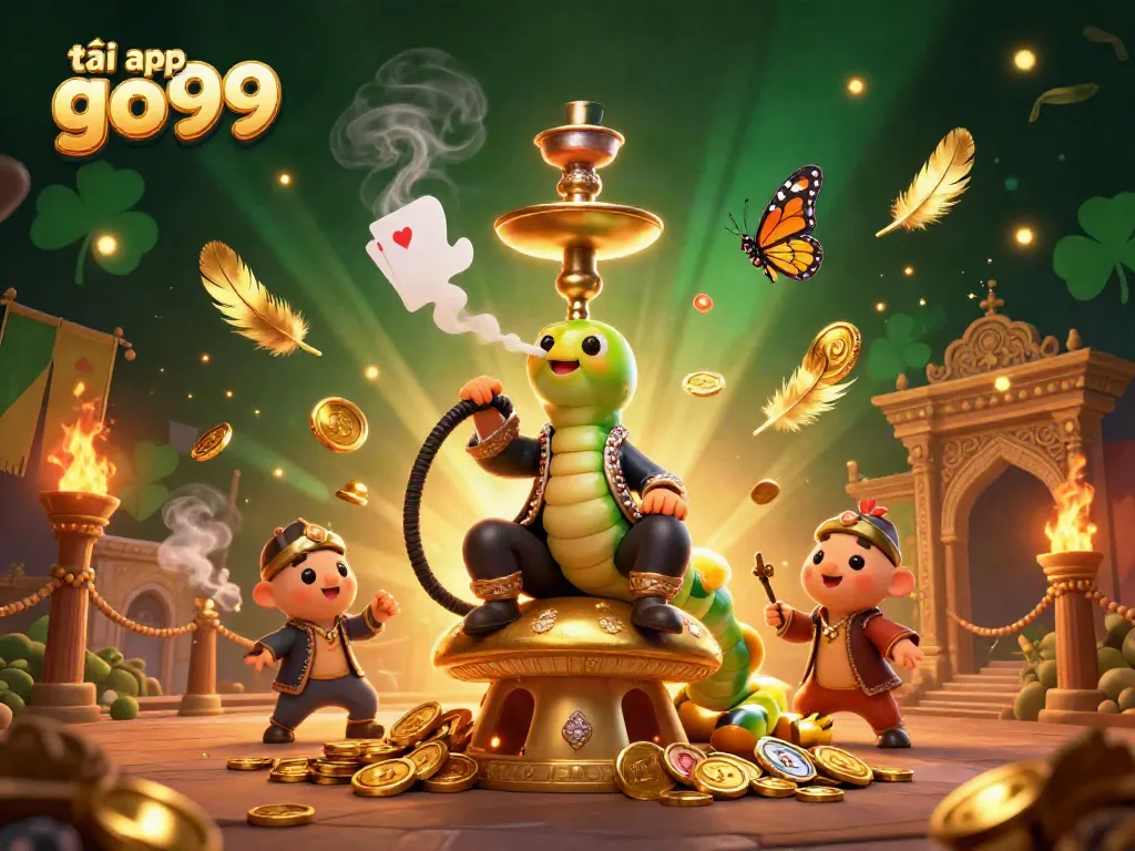 Experience the thrill of gambling with tải app go99, featuring a whimsical 3D caterpillar master amidst a vibrant casino setting.