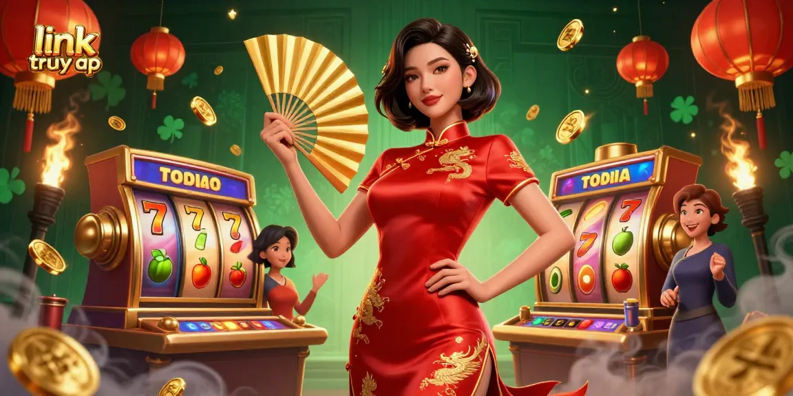 Engage with the vibrant link truy cập in this stunning casino scene featuring dynamic slot games.