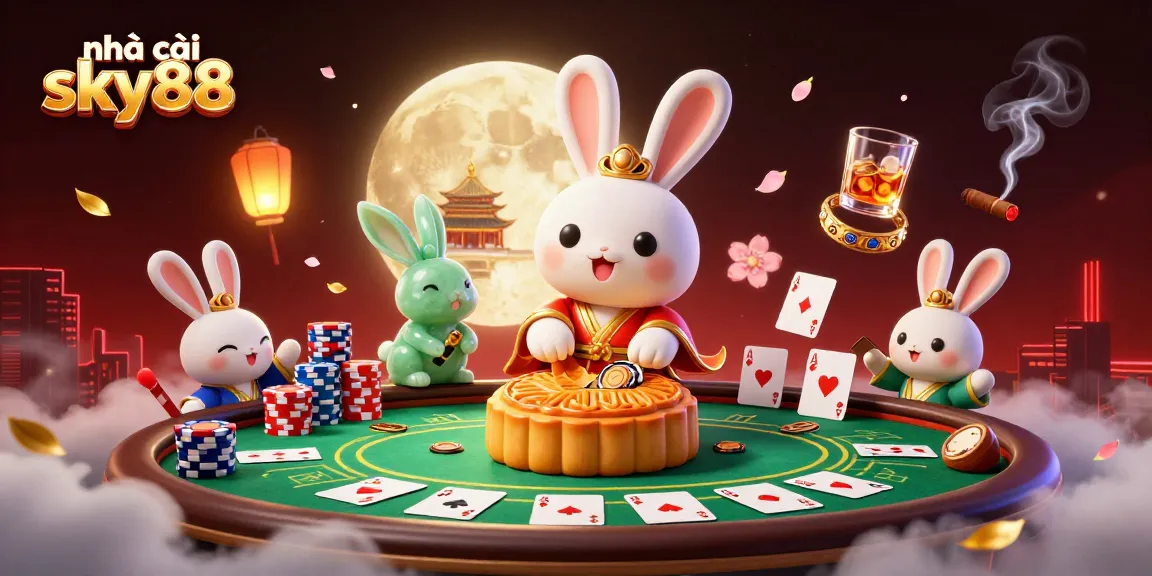 Engage with entertainment at nhà cái sky88 featuring poker chips and traditional folklore elements.