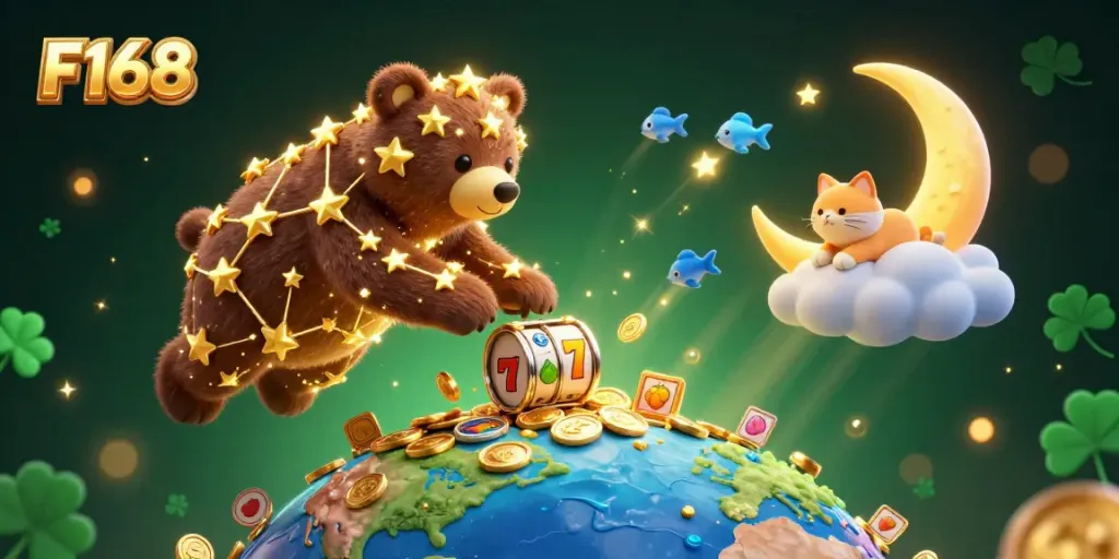 Experience exciting gameplay at F168 with dynamic slots and the constellation bear mascots.