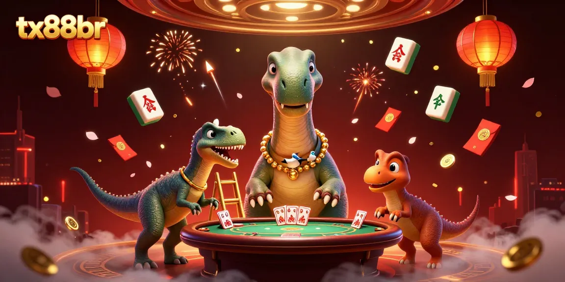 Engage with tx88br to win at the casino featuring a vibrant 3D scene of playful dinosaurs!