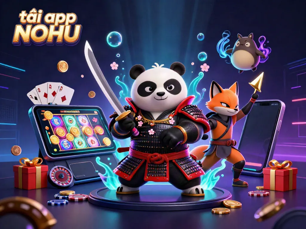 Experience thrilling action with tải app NOHU in this dynamic 3D illustration of unique gaming characters.
