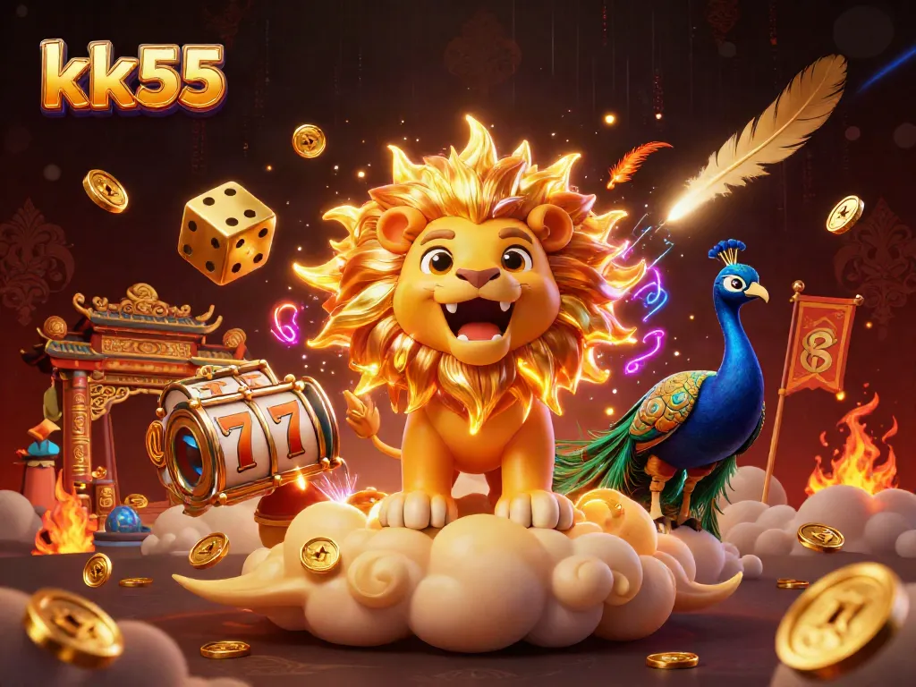 Engage with thrilling slots at KK55, featuring vibrant casino elements and dynamic characters.