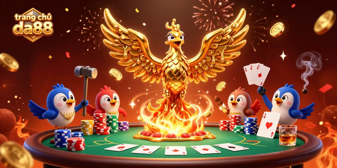 Experience thrilling gameplay at trang chủ da88 with a vibrant scene of a molten phoenix and poker elements.