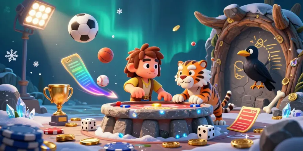 Experience the thrill of tg88 with a vibrant 3D casino scene featuring a caveman and a sabertooth tiger.