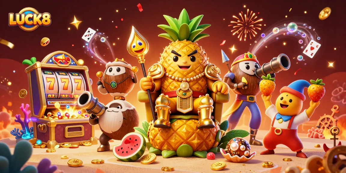 LUCK8 tạo ra trải nghiệm sòng bạc hấp dẫn với nhà vua dứa vương giả và các yếu tố vui tươi.
