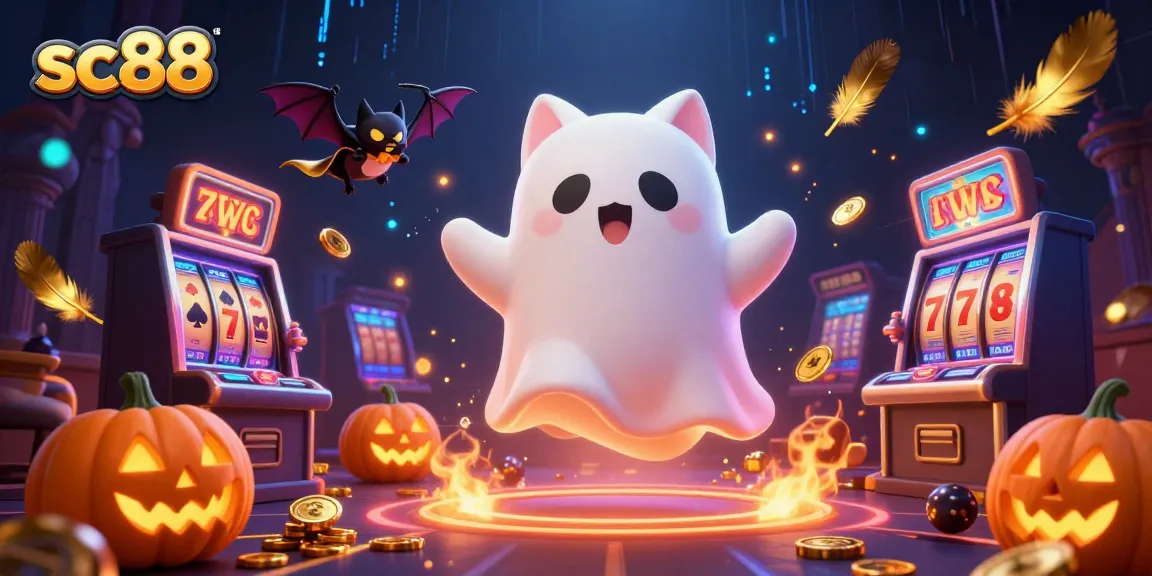 Experience the spooky charm of sc88 in this vibrant haunted casino scene featuring playful characters.