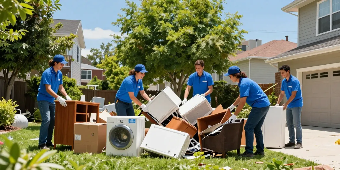 target Junk Removal Vancouver service team clearing clutter in a residential backyard.