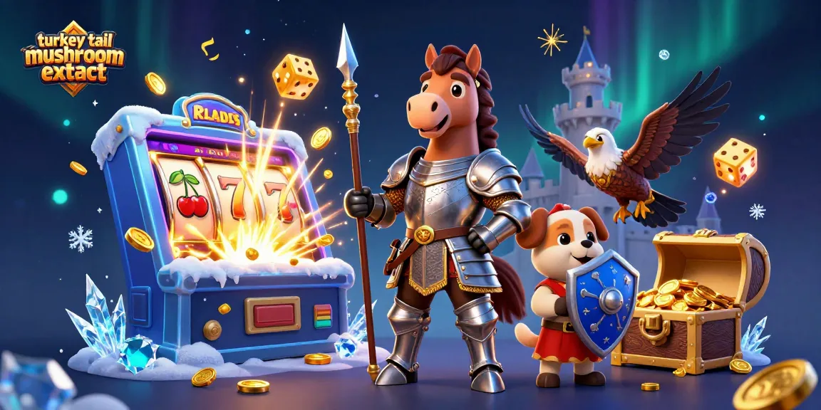 Win big with turkey tail mushroom extract in this vibrant, engaging casino-themed digital art.