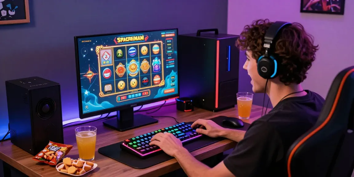 Pengalaman bermain spaceman slot dengan gamer bersemangat di ruang permainan yang nyaman.